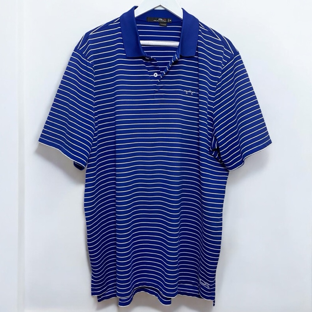 Ralph‎ Lauren RLX Cobalt Blue & White Stripe Golf Performance Polo Tee Size XXL